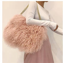 NEW Real wool bag Australian beach wool fur shoulder bag wool ladies handbag large capacity fashion luxury handbags handbags 2024 - buy cheap