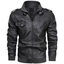 EU Size Men's Leather Jacket Zipper Motorcycle Coat Military Bomber Jacket Man Casual PU Leather Jacket chaqueta cuero hombre 2024 - buy cheap