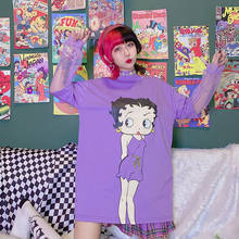 Японские Оригинальные футболки Sufeng с мультяшным принтом, фиолетовый Свободный Топ BF с круглым вырезом для студентов, летняя футболка 2024 - купить недорого