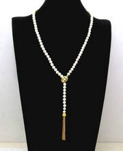 Qingmos натуральный пресноводный 6-7 мм белый жемчуг ожерелье для женщин с круглым жемчугом и золотой цвет подвеска из металлической цепочки ожерелье 20" 2024 - купить недорого