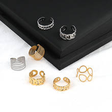 Anel feminino de aço inoxidável, boêmio, aberto, para mulheres, geométrico, com pingente de anel, corrente, joias, presente 2024 - compre barato