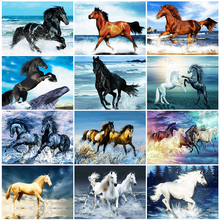 Huacan 5d pintura com miçangas diy, decoração de cavalo para casa, mosaico de animal, ponto cruz, bordado, presente artesanal, arte com miçangas 2024 - compre barato