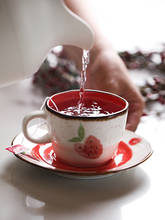Xícara e pires de café em cerâmica, conjunto criativo de xícara e chá japonês vintage porcelana de chá morango kubeiras aparelhos para bebidas domésticas ab50bz 2024 - compre barato