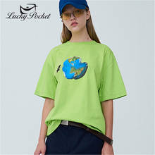 Mulheres Verão O-pescoço Verde Terra Impressão Casal de Algodão T-Shirt Cor Sólida Feminina Plus Size Tees Ladies Marca Casual Tops ZM131 2024 - compre barato