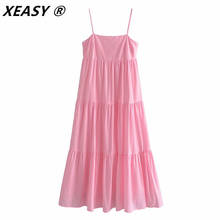Платье XEASY Za женское с оборками, однотонное длинное пляжное платье-комбинация с открытой спиной, Повседневный Сарафан средней длины, лето 2021 2024 - купить недорого