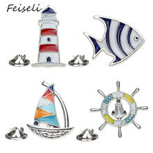 Feiseli Cartoon Nautical Sailing Lighthouse Rudder Brooch For Kids Cute Enamel Clothes Collar Corsage Metal Lapel Pin Badge Gift 2024 - buy cheap