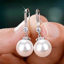 New Arrival Female Pendientes Silver Color Pearl Micro Pave Single Zircon Earrings for Women Wedding Jewelry Gift 2024 - buy cheap