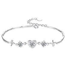 New 925 Silver Bracelet Zircon Heart-Shaped Four-Leaf Clover Silver Bracelet For Woman Charm Jewelry Gift 2024 - buy cheap