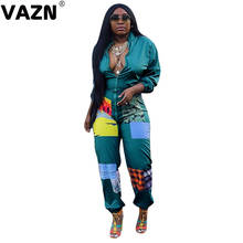 VAZN Green Color New 2019 Hot Fashion High Street Jumpsuits Splice Bodycon Sexy Long Pants Solid Slim Zip Fly Neck Long Jumpsuit 2024 - buy cheap
