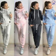 Solid Casual Tracksuit Women Sweatshirts Pullover Hoodies Sports 2 Pieces Set Suit Sweatpants Outfits Fleece Autumn Winter 2024 - buy cheap