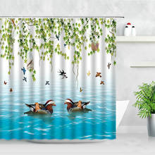Цветные утки птицы Зеленый лист озеро весенний пейзаж занавески для душа в китайском стиле водостойкий крючок для экрана для ванны занавеска для ванной Декор 2024 - купить недорого