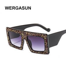 WERGASUN Diamond Square Sunglasses Women Rhinestone Retro Gradient Sun Glasses Vintage Oversized Feminino Eyeglasses UV400 2024 - buy cheap