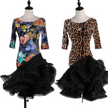 Vestido de baile latino para mujer, de leopardo traje Sexy, traje de cuello redondo hueco, ropa de salón profesional, Tango y Samba 2024 - compra barato