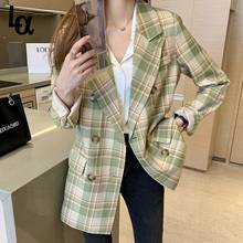 Lucky a vestuário feminino vintage, jaqueta blazer solta com bolsos casual para primavera e outono 2024 - compre barato