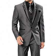 Terno de casamento masculino cinza escuro, feito sob encomenda, jaqueta + calça + colete, terno formal, smoking 2024 - compre barato