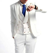 Traje de novio blanco para hombre, Blazer con pantalones (chaqueta + Pantalones + chaleco + corbata), traje hecho de talla grande 2024 - compra barato