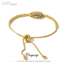 Yhpup-pulsera de cobre con Circonia cúbica para mujer, brazalete ajustable de oro, cuentas de la suerte, joyería geométrica para mujer, cumpleaños 2024 - compra barato