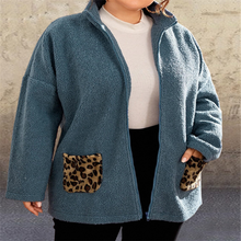Loose Large Size Women Jacket Leopard Stitching Stand Collar Zip Polar Fleece Coat Casual Solid Parkas Outwear Jacket Plus Size 2024 - buy cheap
