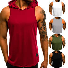 Camiseta sem manga esportiva com capuz, masculina para academia slim músculos, hip-hop streetwear elástica 2024 - compre barato