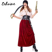 Echoine Adult Women Halloween New Cosplay Pirate Costume Sexy Cold Shoulder Tops Red Maxi Long Skirt DS Party Costume Outfit 2024 - buy cheap