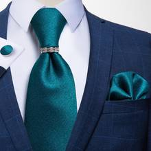 Teal Blue Fashion Men Tie Handkerchief Set New Design 8cm Necktie And Ring Business Wedding Tie Gravata Men Accessories DiBanGu 2024 - buy cheap