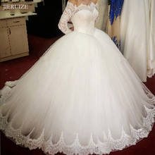 Jieruize lindo vestido de noiva branco, com apliques de rendas, manga comprida, princesa, tull, vestido de noiva 2024 - compre barato