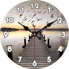 Home Decor Hanging Clocks 14 Inch Silent Non-Ticking Wooden Round Wall Clock Sunset By The Sea Beach Pattern Clock 2024 - buy cheap