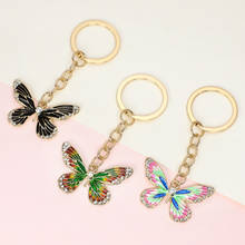 1Piece unique alloy rhinestone painting oil cute little butterfly keychain pendant fashion fresh key chain bag accessories 2024 - buy cheap