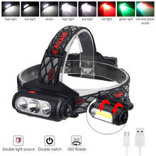 3 LED Headlamp White Green Red COB Double-Sided Micro-USB Rechargeable Head Flash Light  8-Modes Waterproof Flash Lamp Lantern 2024 - buy cheap