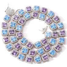 Hip Hop Paved 1 Row Blue Purple White AAA Cubic Zircon Bling Iced Out Tennis Chain Necklaces for Men High Quality Rapper Jewelry 2024 - buy cheap