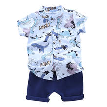 Criança do bebê menino conjunto de roupas bonito verão camiseta dos desenhos animados dinossauro crianças meninos roupas shorts terno para crianças outfit 2024 - compre barato