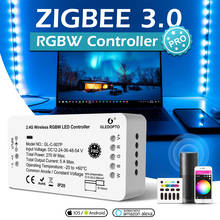 Controle inteligente para fita led, controlador de led rgbw zigbee 3.0 12v 24v dc, tensão 2.4g, controle remoto rf amazon echo plus 2024 - compre barato