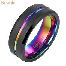 Newshe Charm Men's Tungsten Carbide Ring 8mm Black Wedding Band Rainbow Intermediate Groove Size 7-13 2024 - buy cheap