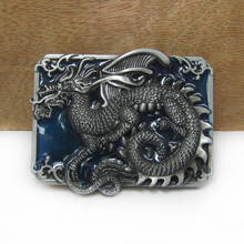 BuckleClub-Cinturón de vaquero occidental con dragón esmaltado azul, hebilla de FP-02430-1, Peltre de 4cm de ancho, envío directo 2024 - compra barato