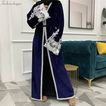 Восточный кафтан из Дубая кимоно шифон Абая бархат мусульманское кардиган хиджаб платье Исламская одежда Абая для женщин мусульманская одежда Длинное нарядное платье Оман 2024 - купить недорого