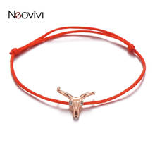 Neovivi-pulsera con cabeza de ganado para hombre y mujer, brazalete ajustable con ojos de circonia cúbica blanca, cuerda negra y roja, brazaletes de cuerda, regalos de joyería 2024 - compra barato