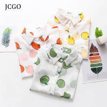 JCGO-Blusa de manga larga con estampado de frutas y limones para verano, camisa holgada de gasa con protección solar para playa y oficina 2024 - compra barato