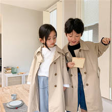 Trendy Children's Lapel Solid Color Single-Breasted Long Jacket 2021 Spring New Boys and Girls Fashion Casual Belt Trench Coat 2024 - buy cheap