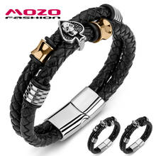 New Male Bracelet Braided Leather Rope Chain Stainless Steel Red Peach Skull Punk Men  Bangle Jewelry 2024 - buy cheap