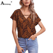 2021 New Summer Leopard Print T-shirt Ladies Elegant Leisure Casual Women's Top Sexy Clothing V-neck Tee Shirt Pullovers Femme 2024 - buy cheap