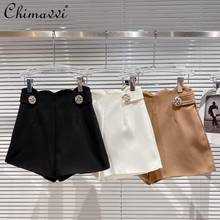 Solid Color Fashion Women Shorts 2021 Spring Hot Drilling Diamond Button Suit Shorts Female High Waist Wide Leg Shorts 2024 - buy cheap