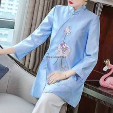 2022 vintage elegant flower embroidery cheongsam women satin qipao blouse vestidos oriental dress traditional cheongsam tops 2024 - buy cheap