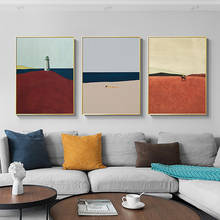 Pintura abstrata de paisagem do seu lar, pintura em tela, estilo nórdico, amarelo, rosa, textura azul, posteres e impressões, imagens de arte de parede para decoração de casa 2024 - compre barato