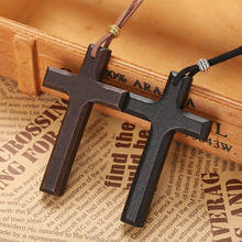 Fashion Mens Woman Wood Cross Crucifix Pendant Necklaces Sweater Chain Christian Jewelry with 90cm Rope Cord Link 2024 - buy cheap