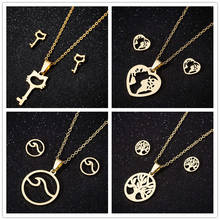 Oly2u 4 Sets/lot Stainless Steel Cute Cartoon Cat Key Jewelry Sets Punk Heart Map Necklaces Earrings for Women Femme 2024 - buy cheap