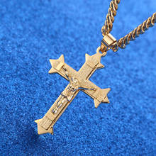 Gold tone Cross Christ Jesus Pendant Necklace Stainless Steel Link rolo Chain Heavy Men Mascot Jewelry Lucky Symbol Gift 2024 - buy cheap