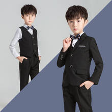 Conjunto de 3 piezas de traje azul marino para niños, trajes de boda ajustados, conjunto de traje Formal negro para niños (chaqueta + Pantalones + chaleco) 2020 2024 - compra barato