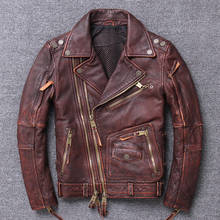 Мужские мотоциклетные Кожаные Куртки из натуральной кожи, мужские мотоциклетные кожаные куртки с косой молнией, куртка из бычьей кожи 2024 - купить недорого