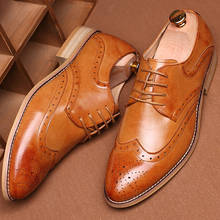 Брендовая мужская деловая обувь с перфорацией типа «броги»; цвет желтый, черный; Мужская Свадебная обувь с острым носком; официальная обувь из натуральной кожи; мужская повседневная обувь на плоской подошве 2024 - купить недорого