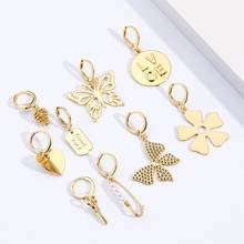 Butterfly Hoop Earrings for Women  Fashion Earrings Heart Plant Animals Dangle Charms New Fashion Korean 2021 Ladies Copper 2024 - buy cheap